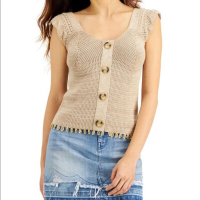 INC International Concepts Tan Knit Sweater Shell Charm Tank Top XS, $79.50, NWT