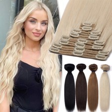 150g THICK Double Weft Clip In 100 Remy Human Hair Extensions Full Head Blonde