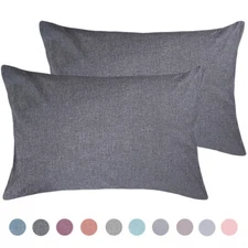 NTBAY Washed Cotton Pillowcase Solid Ultra Soft Pillow Cases Set of 2 Queen King