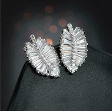 Gorgeous Cubic Zirconia Silver Plated Stud Earrings Women Jewelry Lab-Created