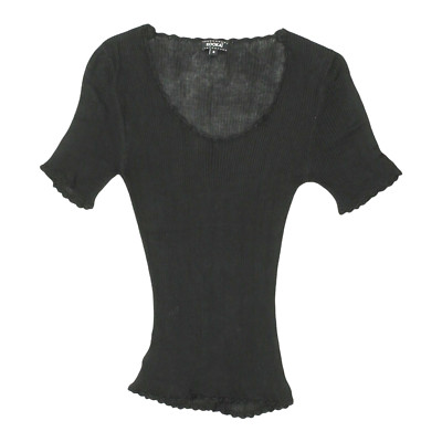 Kookai Damen Schwarz Top | Vintage Designer Slim Fit Designer Kurzarm