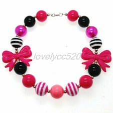 Acrylic Rose Bow Chunky Gumball Bead Kids Bubblegum Fashion Women Necklace Gift