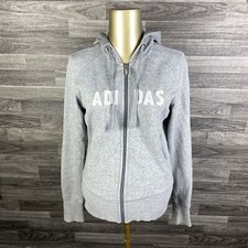 ADIDAS Embroidered Full Zip Grey Hooded Sweatshirt Hoodie Women's Size Medium