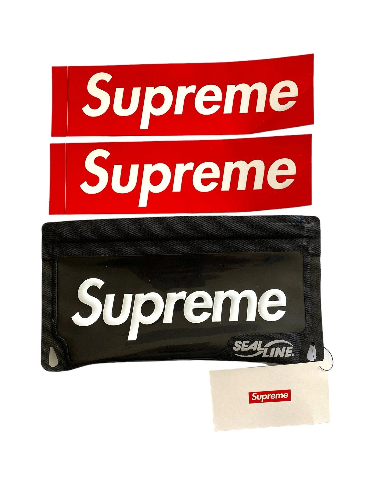 NEUF AVEC ETIQUETTE SUPREME SEALLINE ÉTUI ÉTANCHE SAC NOIR AVEC STICKERS
