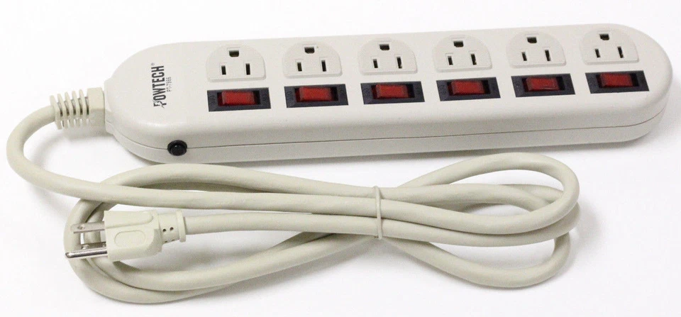 6 Outlet Surge Power Strip with 6 Lighted ON/OFF Switches ONE Switch Every Plug - Image 2 of 4