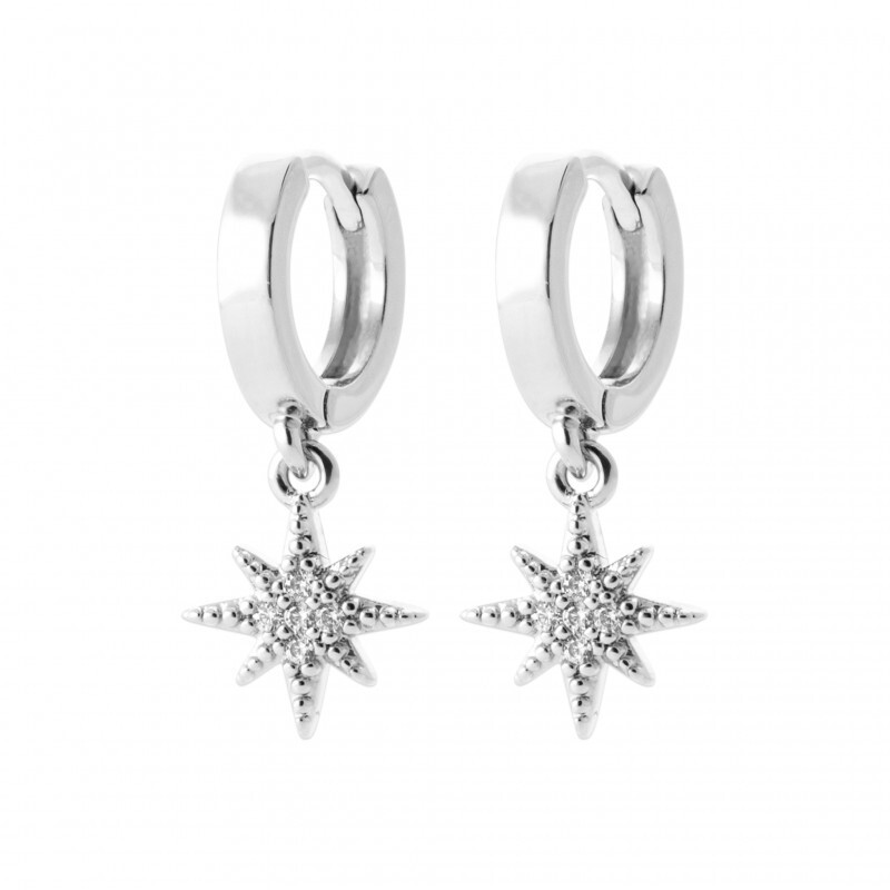 Créoles étoile en argent 925 rhodié et oxydes de zirconium scintillants pour femme