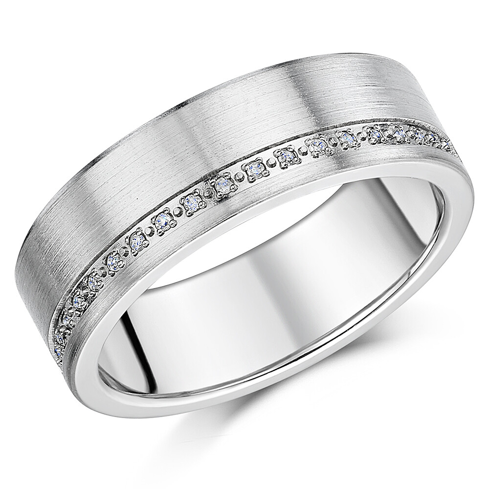 Anillo de Titanio Pulido Acabado Mate Diamante Eternidad Boda 7mm Hombres Pedida