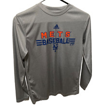 ADIDAS Climalite Long Sleeve Shirt New York METS Baseball Boys L 14/16 Gray