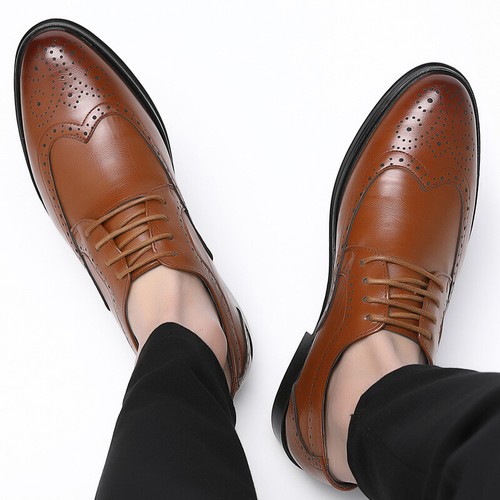 Mens Brogues Carved Pointed Toe Lace Up 