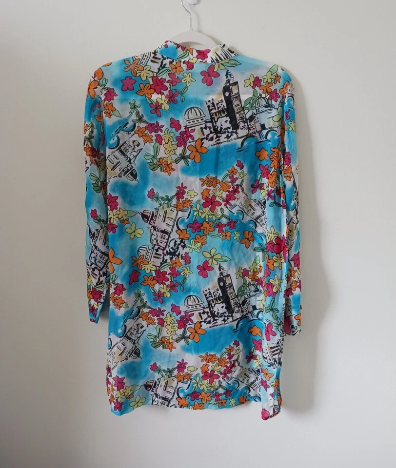 Marsh Landing Womens Silk Shirt Size S Multicolor Boho Colorful Abstract Artsy Foto 2 de 4