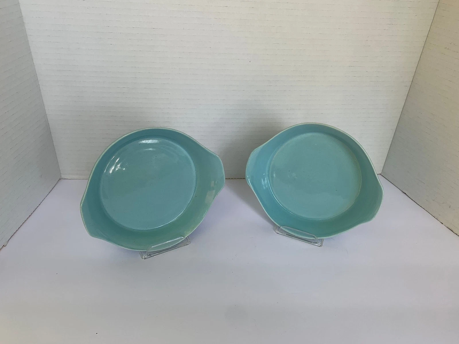 2 Mid-Century Oven Proof Aqua/Turquoise Baking Dishes 6.25 x 5.75 Made in USA
