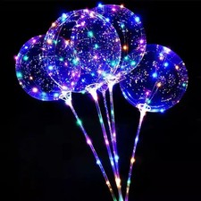 50 pcs LED Light Up BoBo Balloons Clear Party Graduation Birthday Wedding handle