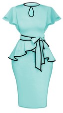 Women's Vintage Bodycon Church Ruffle Sleeve Ruched Dresses Work Midi Pencil ...
