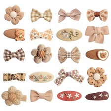 Hair Clips For Girls 20 PCS Brown Flower Bow Fabric Snap Alligator Toddler Kid