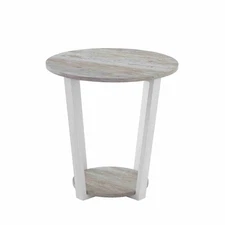 Elysian Contemporary Round End Table with Shelf-, Gray