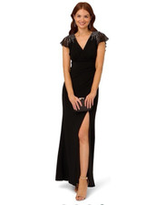 Adrianna Papell 6 Formal Women's Black Sequin Jersey Gown Wedding Guest NEW