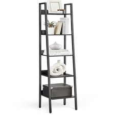 VASAGLE 5 TIER SHELF LADDER BOOKCAS STORAGE STAND OFFICE LIVING - BLACK BLACK