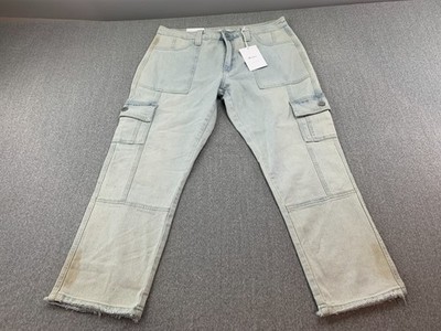 Kancan Winston Cargo Jeans Womens 13/30 Slim Straight High Rise Frayed Hem Denim