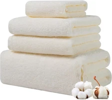4-Piece Zero-Twist 100% Ring Spun Cotton Towel Set, Beige 