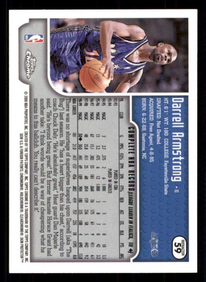 1999-00 Topps Chrome Refractors #59 Darrell Armstrong - Image 2 of 2