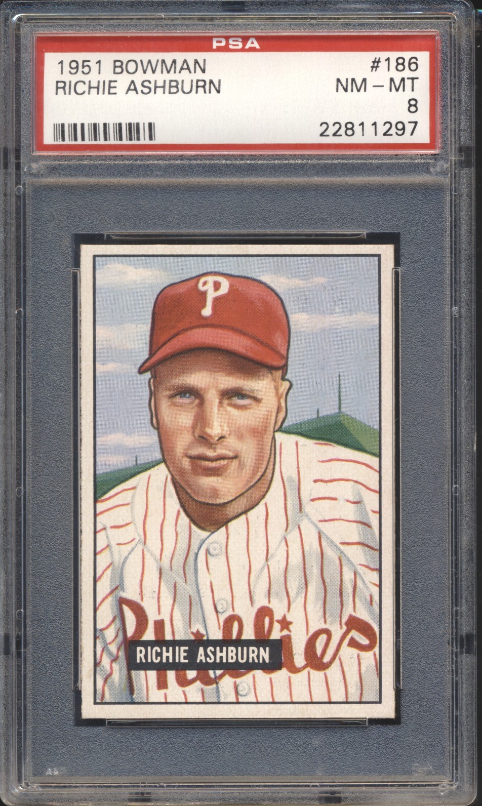 1951 Bowman Baseball Richie Ashburn #186 PSA 8 PHILLIES NMMT HOF (PSA SET BREAK)