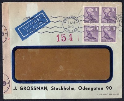 EB 730 - 13.6.1944 - Luftpost Handelsrechnung aus Schweden verschickt. Zensiert.
