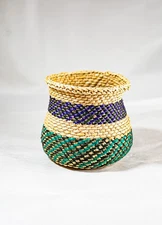Small Woven Grass Basket Handmade Crafted Natural Traditional Decor
