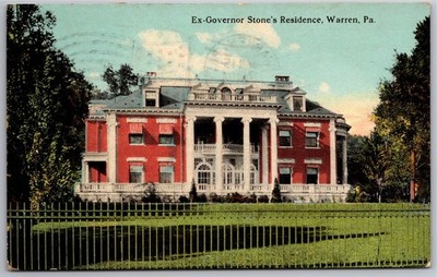 Warren PA Ex Governor Stone Residence Woolworth Postcard PM 1914