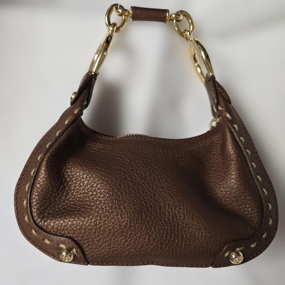 Francesco Biasia Metallic Brown Leather Handbag Party Bag Gold Hardware ChicAuth