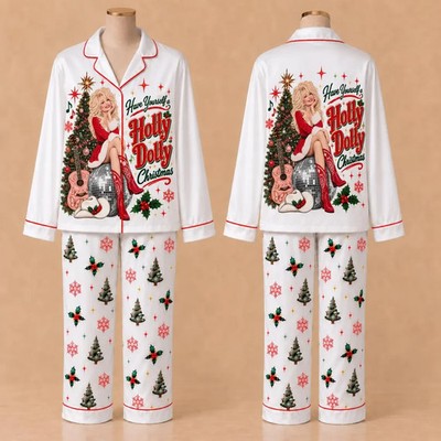Holly Dolly Christmas Pajama Set Long Sleeve, Matching Family Sleepwear