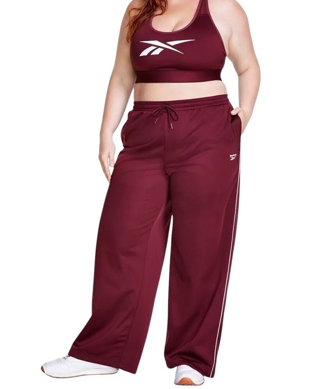 Reebok Women's Plus Size Drawstring-Waist Tricot Pants (Classic Maroon, 1X)