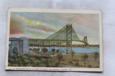 Cpsm 1950, Blick auf Ambassador Bridge bei Nacht, Sandwich bei Windsor, Kanada