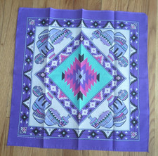 Vintage Purple Southwestern Design Cotton Blend Bandana USA Made 1980s