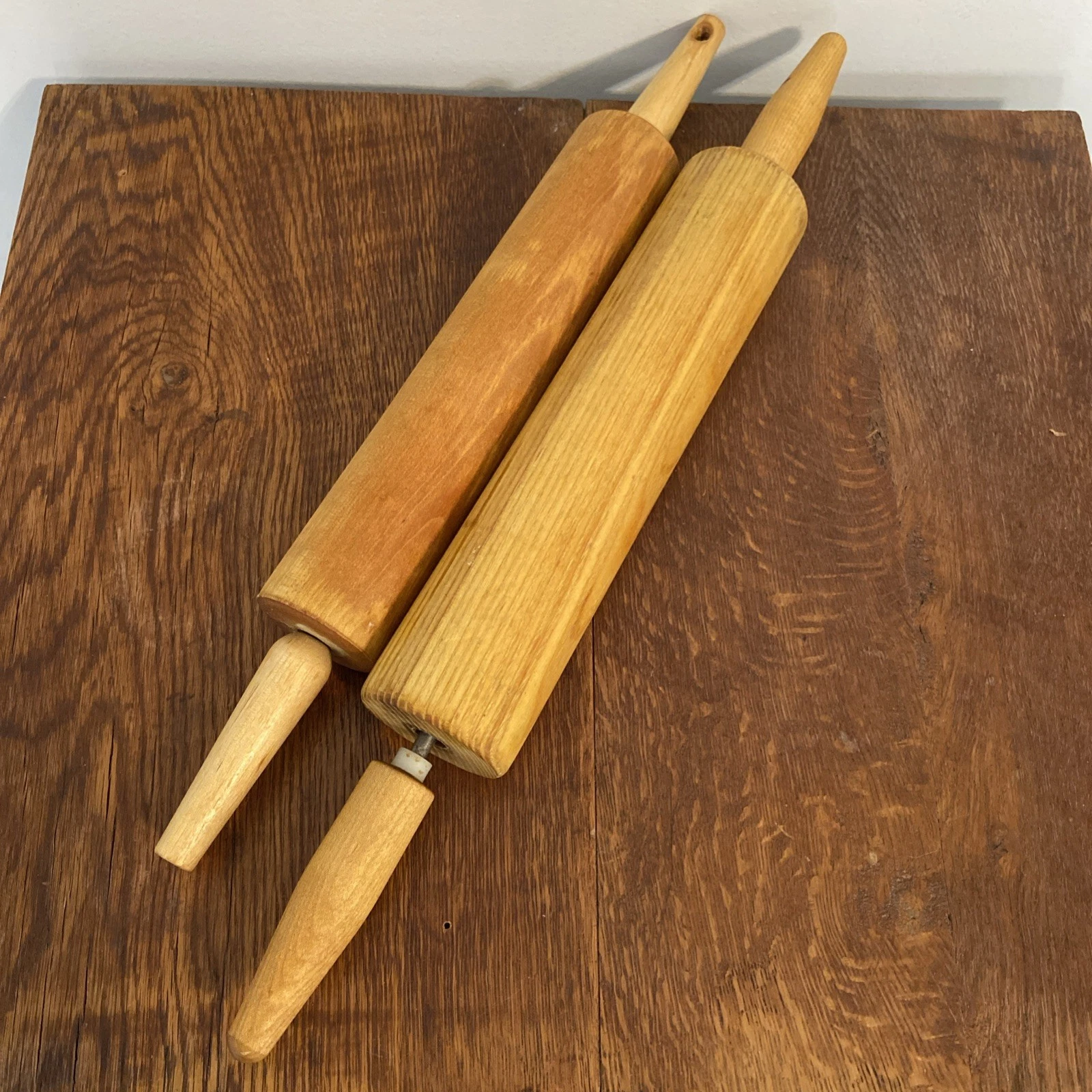 Lot of 2 Wooden One Piece Rolling Pins Antique Vintage 19” & 17”