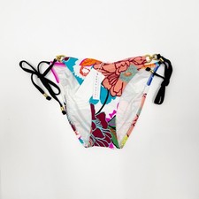 Trina Turk Bikini Bottom SZ 4 NWT Radiant Blooms Floral Side Tie Gold Ring Swim