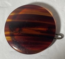 Vintage French Hair Barrette Brown Round Made In France 1.25  