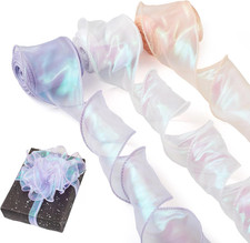 30 Yards Organza Iridescent Ribbon, 2-3/8 Inches Sheer Fabric Chiffon Ribbons Me