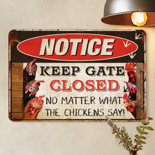 Rustic Farmhouse Chicken Coop Decor Sign Vintage Metal Tin Plaque Humor Warning
