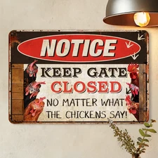 Rustic Farmhouse Chicken Coop Decor Sign Vintage Metal Tin Plaque Humor Warning