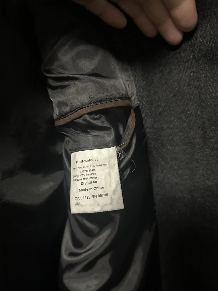 Abrigo Lauren Ralph Lauren Lana Cachemira Hombres 48L Gris Oscuro Forrado Trench Foto 4 de 4