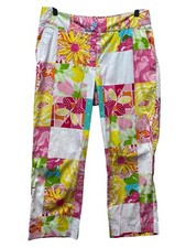 Lilly Pulitzer Vtg White Label Cropped Pants Sz 8 Floral Patchwork Colorful