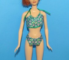 Vtg Genuine Barbie Rare Green Floral Bathing Suit for Dolls Two Piece L K