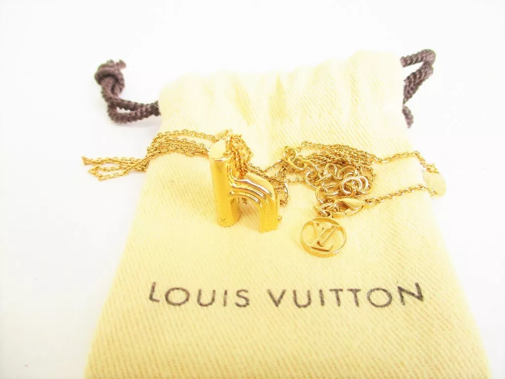 Authentic LOUIS VUITTON Gold Plated LV & ME Necklace Letter H #8952