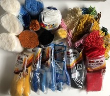 Vintage Latch Hook Rug Yarn Lot Mixed Colors Cut Caron Red Heart Spinning Wheel