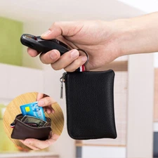 Coin Purse Change Pouch Mens Wallet Leather Zipper Card Holder with Key Chain US