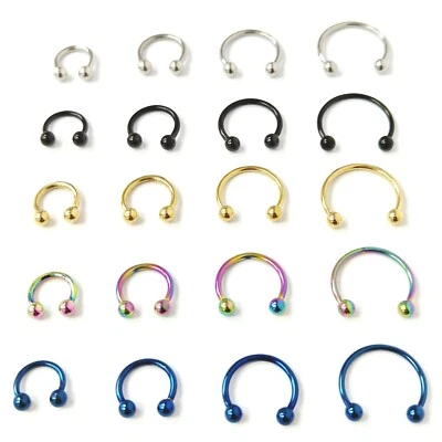 Body Piercing Horseshoe Ring Nipple Nose Septum Lip Tragus Helix Coloured Hoop - Image 1 of 4