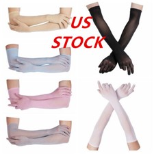 Women Sheer Silk Full Finger Sun Protection Long Gloves Slip-on Opera Mittens