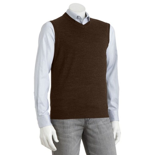 New Men's Classic Fit Knit V-Neck Sweater Vest XLT Big & Tall Sleeveless Brown - Picture 2 of 2