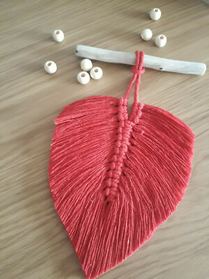 Makramee Feder Blatt Wandbehang Boho Treibholz Dekor Baumwolle Handarbeit