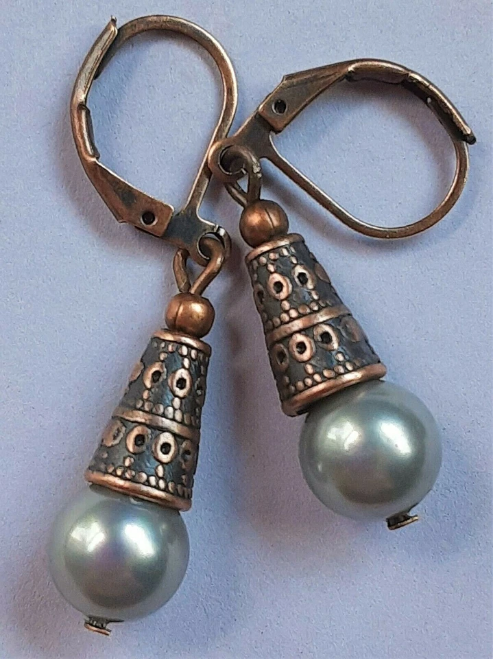 Pendiente gota cono cobre perla concha ELIGE color Foto 2 de 3